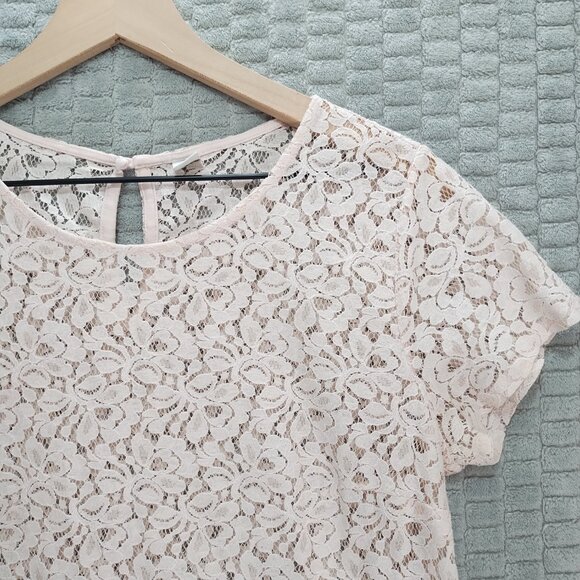 Blush Pink Sheer Lace Floral Short Sleeve Shirt-Old Navy-M - Picture 2 of 8